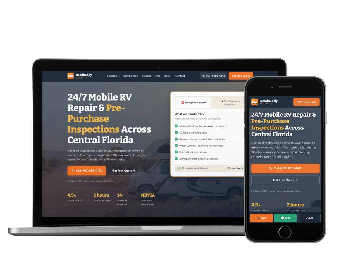 RoadReady RV Service — website by Kickass